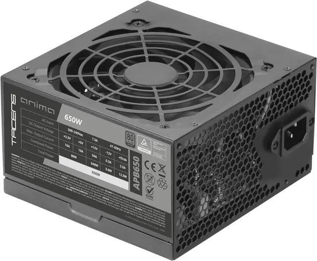 Main image of Tacens Anima APB650, PC ATX Power Supply 650W, 80Plus Bronze Certified, 85% Efficiency, SMD and DC-DC Technology, Ultra Quiet 120mm Fan, Extra Long Flat Cables, Black
