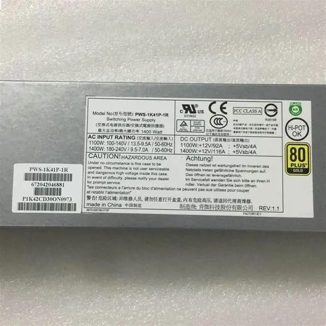 Alt view image 4 of 6 - PWS-1K41P-1R 1400W Watt High Efficiency Swap Power Supply For T740 55E Server Psu