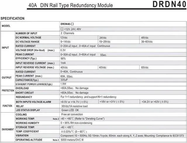 Alt view image 4 of 7 - DRDN40-24 24V DC 40A DIN Rail Type Redundancy Module