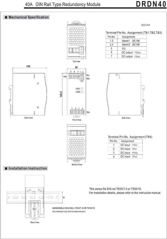 Alt view image 7 of 7 - DRDN40-24 24V DC 40A DIN Rail Type Redundancy Module