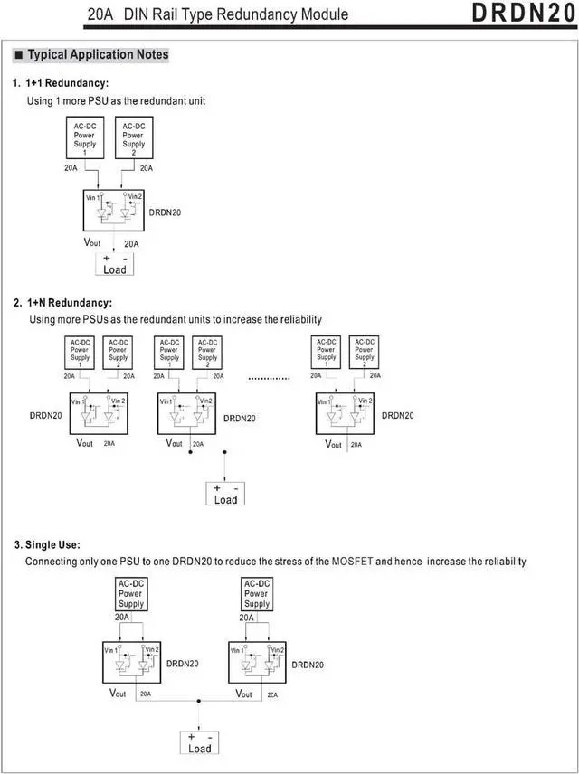 Alt view image 5 of 6 - DRDN20-24 24V DC 20A DIN Rail Type Redundancy Module