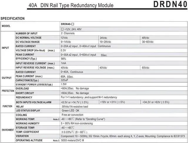 Alt view image 4 of 7 - DRDN40-48 48V DC 40A DIN Rail Type Redundancy Module