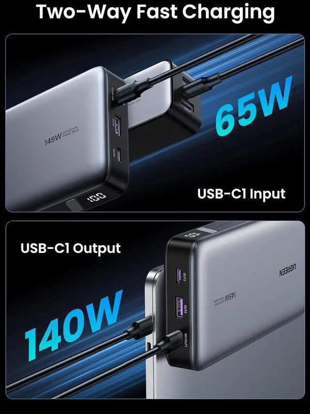 Alt view image 5 of 7 - UGREEN 145W Laptop Power Bank 25000mAh, 140W PD3.0 Fast Charge, 3-Port Portable Charger for MacBook Pro, Dell XPS, iPad, iPhone 16 Series, Galaxy S25 Ultra, DJI, Drone