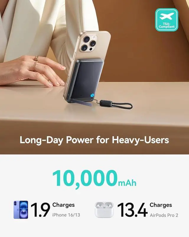 Alt view image 5 of 7 - INIU for MagSafe Portable Charger, Qi2 Certified, Slimmest 45W 10000mAh Magnetic Power Bank, with USB C Cable & Stand, Fast Charging MagSafe Compatible Battery Pack for iPhone 16 15 14 13 12 Only