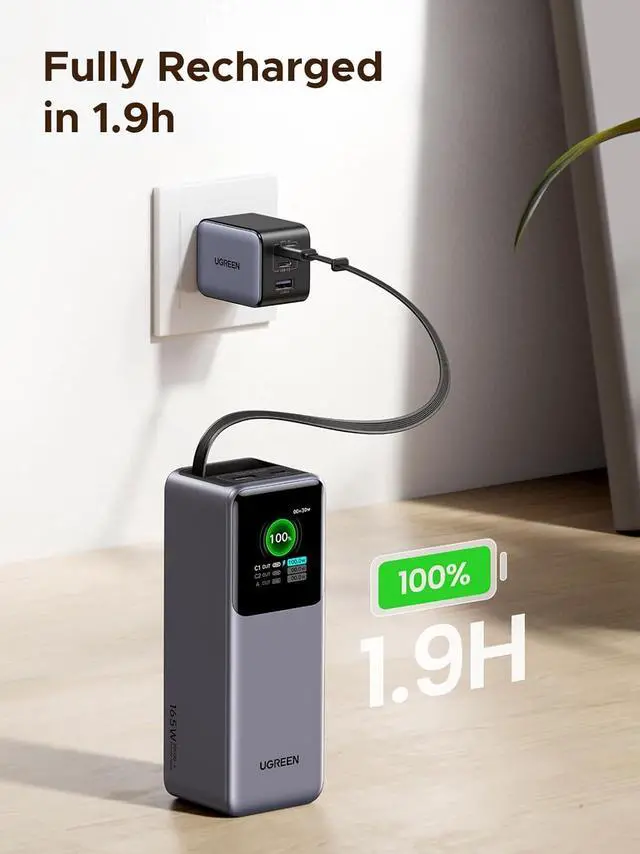 Alt view image 7 of 7 - Nexode Power Bank 20000mAh 165W with Built-in USB C Cable Laptop Travel Portable Charger 100W Input Fast Charging for MacBook Pro/Air/iPhone 16/iPad Pro/Galaxy S25 Ultra//HP and More