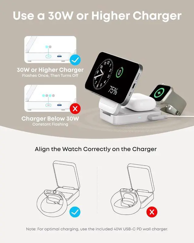 Alt view image 5 of 6 - Anker MagGo 3-in-1 iPhone 16 Charging Station, MagSafe-Compatible Wireless Charger Stand, Qi2 Certified 15W Foldable Charger for iPhone 15/14, AirPods, Apple Watch 9 (40W USB-C Charger Included)