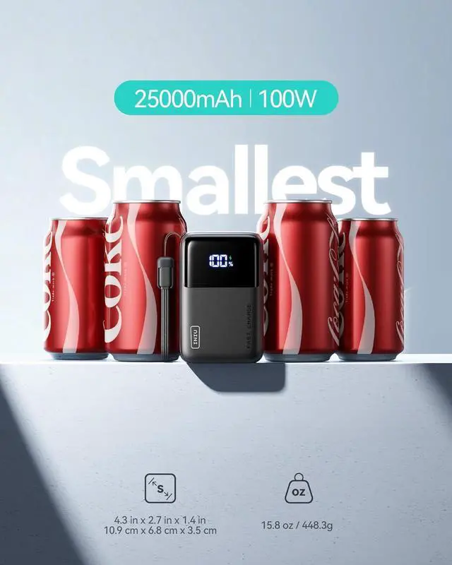 Alt view image 3 of 7 - INIU Power Bank, 100W 25000mAh PD Fast Charging Laptop Portable Charger, Ultra Compact Ultimate USB C Battery Bank with 3-Output for MacBook iPhone 16 15 14 Samsung S23 S22 Google iPad Tablet