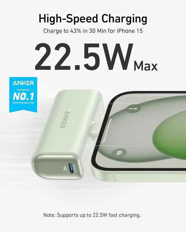 Alt view image 2 of 6 - Anker iPhone 16 Portable Charger, Nano Power Bank with Built-in USB C Connector, 5,000mAh Portable Charger 22.5W, for iPhone 16/15 Series, Samsung S22/23 Series, iPad Pro/Air, AirPods, and More