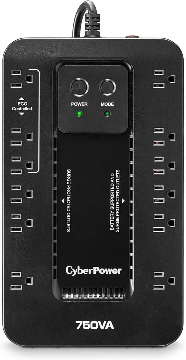 Main image of EC750GTAA Ecologic Battery Backup & Surge Protector UPS System, 750VA/450W, 12 Outlets, ECO Mode, Compact Uninterruptible Power Supply, TAA Certified