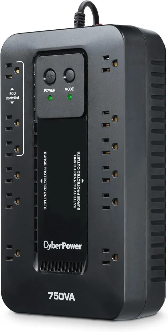 Alt view image 2 of 7 - EC750GTAA Ecologic Battery Backup & Surge Protector UPS System, 750VA/450W, 12 Outlets, ECO Mode, Compact Uninterruptible Power Supply, TAA Certified
