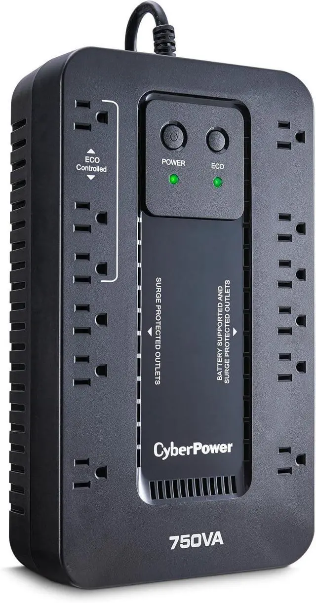 Alt view image 3 of 7 - EC750GTAA Ecologic Battery Backup & Surge Protector UPS System, 750VA/450W, 12 Outlets, ECO Mode, Compact Uninterruptible Power Supply, TAA Certified