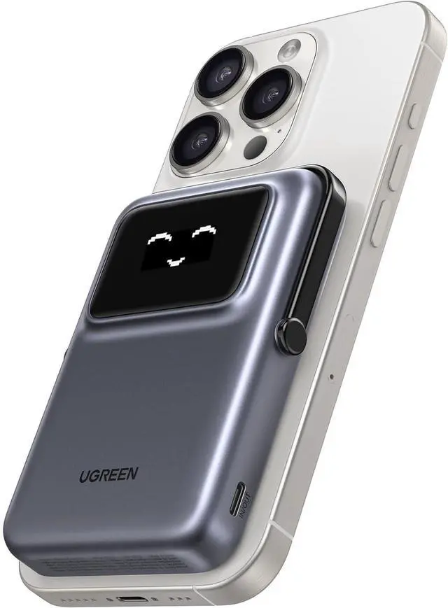 Main image of UGREEN Uno 10000mAh Magnetic Portable Charger, Qi 7.5W Wireless Power Bank, PD 20W USB C Battery Pack with Foldable Stand and TFT Display MagSafe Compatible iPhone 16/15 /14/13/12 Series, Black