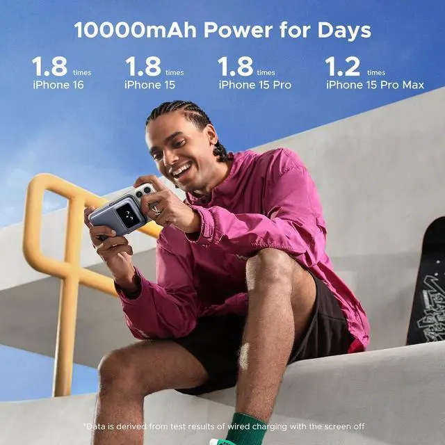 Alt view image 4 of 7 - UGREEN Uno 10000mAh Magnetic Portable Charger, Qi 7.5W Wireless Power Bank, PD 20W USB C Battery Pack with Foldable Stand and TFT Display MagSafe Compatible iPhone 16/15 /14/13/12 Series, Black