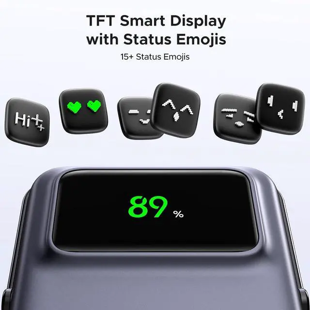 Alt view image 5 of 7 - UGREEN Uno 10000mAh Magnetic Portable Charger, Qi 7.5W Wireless Power Bank, PD 20W USB C Battery Pack with Foldable Stand and TFT Display MagSafe Compatible iPhone 16/15 /14/13/12 Series, Black