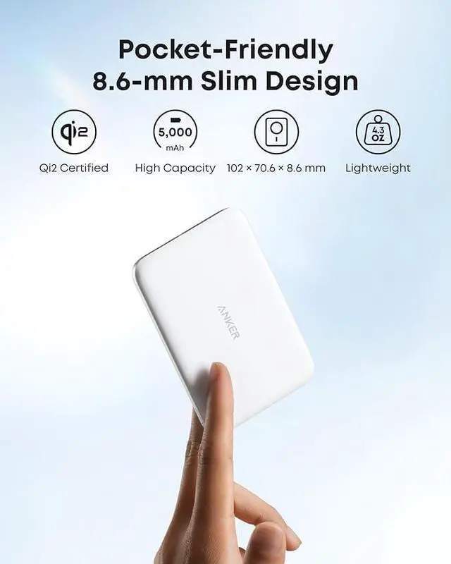 Alt view image 3 of 6 - Anker Nano Power Bank, Ultra-Slim 5,000mAh Magnetic Battery Pack, Qi2 Certified 15W Max Ultra-Fast MagSafe-Compatible Portable Charger, Ergonomic Design, for iPhone 16/15/14/13/12 Only