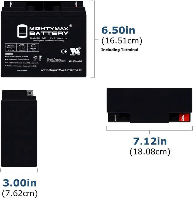 Alt view image 2 of 7 - Mighty Max Battery ML18-12 - 12V 18AH Rechargeable Battery for Champion Generator 9000 7000
