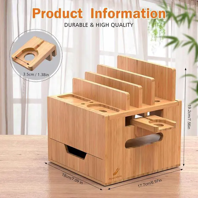 Alt view image 7 of 7 - Pezin & Hulin Multi Device Charging Station, with Charger HUB Adapter, All in One Large Dock Organizer with Drawer Storage, Compatible with Phones, Tablets, Earbuds (5 Mixed Cables Included)