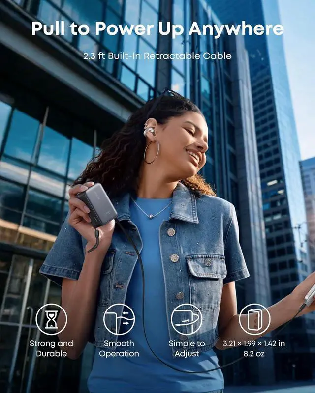 Alt view image 5 of 6 - Anker Nano Power Bank, 10,000mAh Portable Charger with 2.3 ft Anker InstaCord Retractable Cable, 45W Max Compact Battery Pack, Smart Display, for iPhone 16 Series, iPad, Galaxy, Pixel, and More