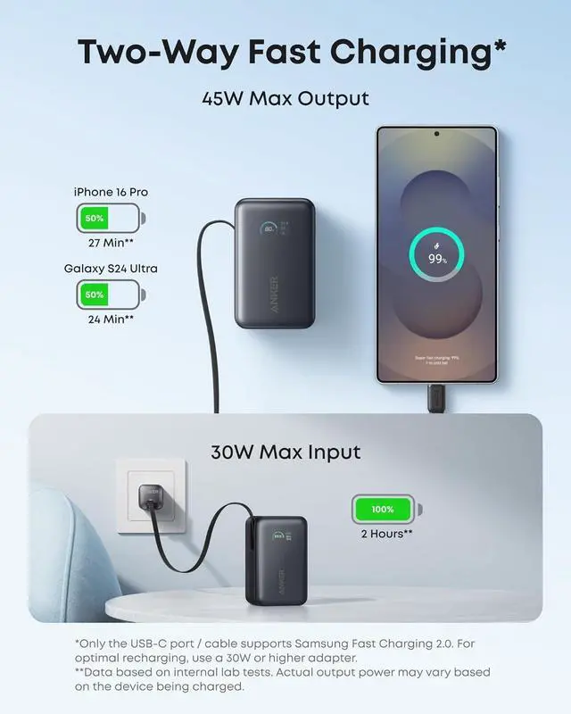 Alt view image 4 of 6 - Anker Nano Power Bank, 10,000mAh Portable Charger with 2.3 ft Anker InstaCord Retractable Cable, 45W Max Compact Battery Pack, Smart Display, for iPhone 16 Series, iPad, Galaxy, Pixel, and More