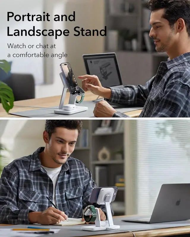 Alt view image 6 of 7 - 25W 3-in-1 Charger Stand for Magsafe, Made for Apple-Certified Magnetic Wireless Charger, 15W Charging Station for iPhone 16/15/14/13 Apple Watch/AirPods Pro, Phone-Cooling Charger, White