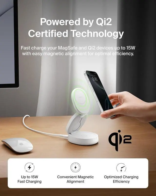 Alt view image 4 of 6 - MagSafe Charger Compatible 3-in-1 Qi2 Wireless Charging Station 15W Convertible Wireless Charger for iPhone 16  Watch AirPods Portable Phone Stand for Travel w/ 36W Adapter - White