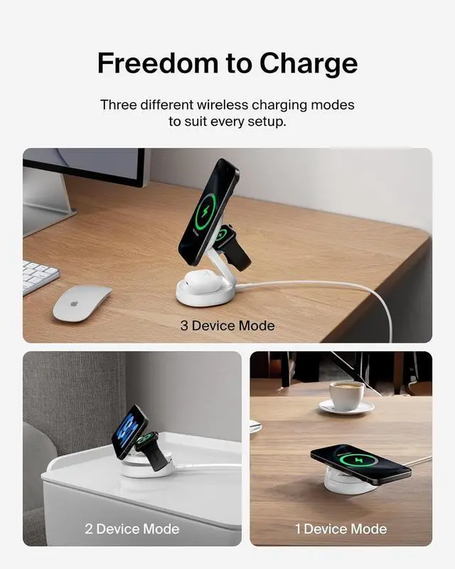Alt view image 5 of 6 - MagSafe Charger Compatible 3-in-1 Qi2 Wireless Charging Station 15W Convertible Wireless Charger for iPhone 16  Watch AirPods Portable Phone Stand for Travel w/ 36W Adapter - White