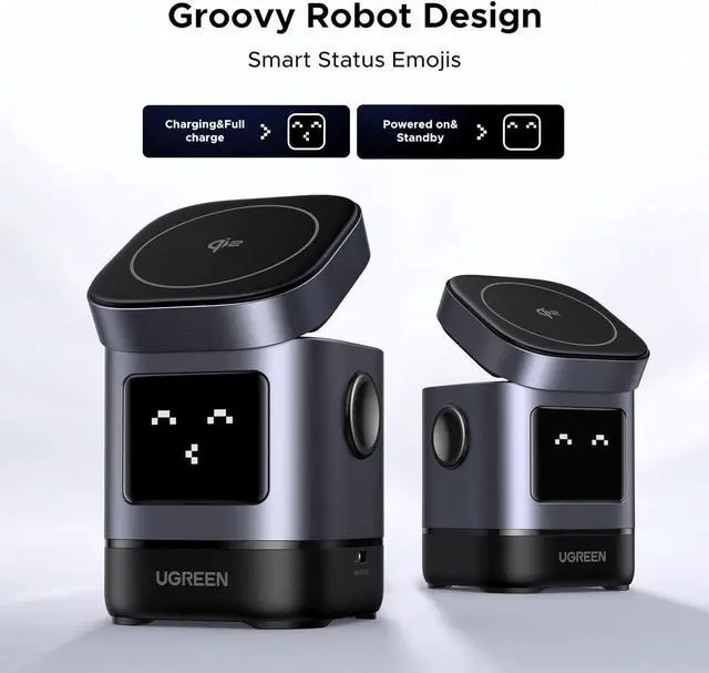 Alt view image 3 of 7 - Uno Qi2 Certified 15W Wireless Charger Stand 2-in-1 Foldable Charging Station Compatible with iPhone 16/15/14/13/12 Series AirPods 2/3/Pro (No AC Adapter)