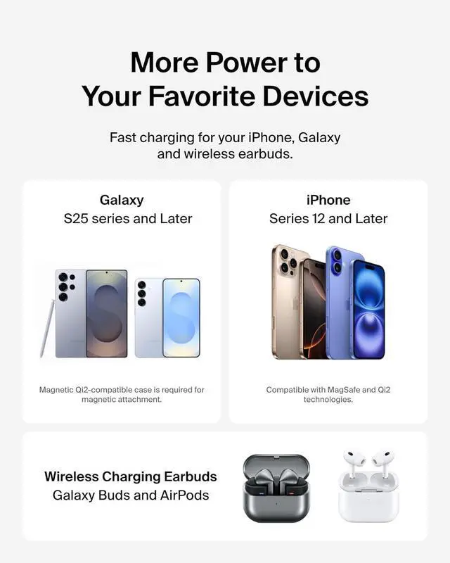 Alt view image 6 of 7 - Belkin MagSafe Charger Compatible, 2-in-1 Qi2 Wireless Charging Station 15W, Convertible Wireless Charger for iPhone 16, Apple Watch, AirPods, Portable Phone Stand for Travel w/ 30W Adapter - Black