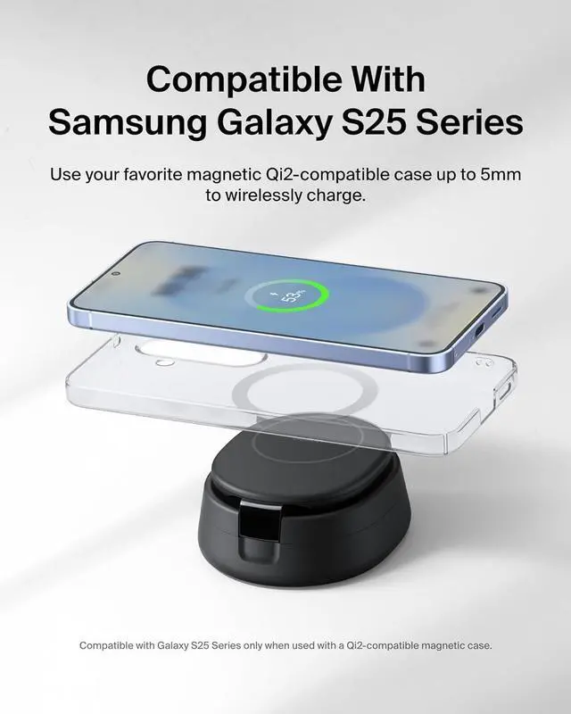 Alt view image 7 of 7 - Belkin MagSafe Charger Compatible, 2-in-1 Qi2 Wireless Charging Station 15W, Convertible Wireless Charger for iPhone 16, Apple Watch, AirPods, Portable Phone Stand for Travel w/ 30W Adapter - Black