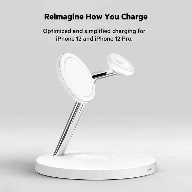 Alt view image 2 of 7 - Belkin BoostCharge PRO 3-in-1 Wireless Charger with MagSafe for iPhone 13, 12 + Apple Watch + AirPods (Magnetically Charges iPhone 13 and 12 Models up to 15W)