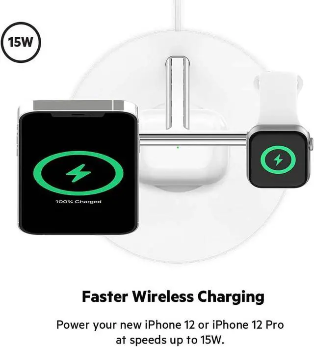 Alt view image 5 of 7 - Belkin BoostCharge PRO 3-in-1 Wireless Charger with MagSafe for iPhone 13, 12 + Apple Watch + AirPods (Magnetically Charges iPhone 13 and 12 Models up to 15W)