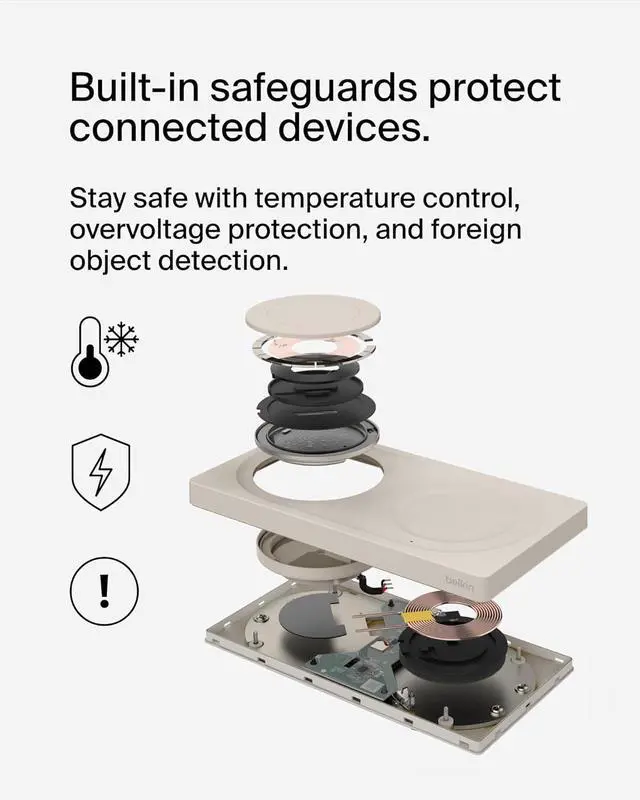 Alt view image 5 of 7 - Belkin MagSafe-Compatible 2-in-1 Wireless Charger 15W, Fast Charging Station for iPhone 16, 15, 14, 13 Series, AirPods, and More - Dual Device Charging Pad - Sand