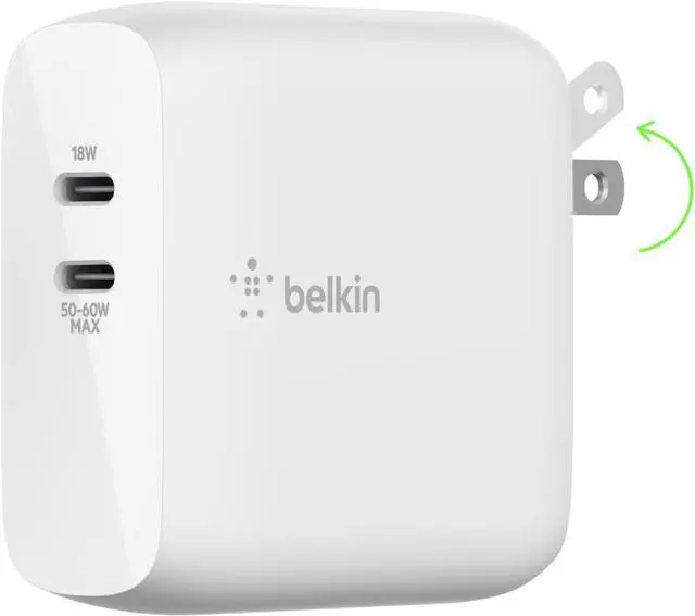Main image of Belkin BoostCharge USB C 68W GaN Wall Charger w/Dual Ports - iPhone Charger Fast Charging - Type C Charger - USB C Charger w/PD for Apple iPhone, Samsung Galaxy, Airpods Pro, iPad Pro, MacBook Pro