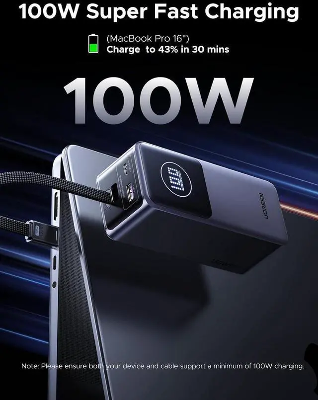 Alt view image 3 of 7 - Nexode Power Bank 20000mAh 130W with Built-in USB C Cable Laptop Travel Portable Charger 80W Input Fast Charging for MacBook Pro/Air/iPhone 16/iPad Pro/Galaxy S25 Ultra//HP and More