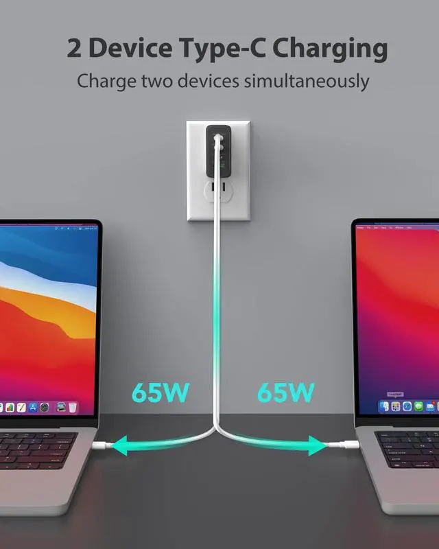 Alt view image 3 of 6 - Gigastone 130W USB C Charger + 100W USB C Cable GaN Power Pro PPS Multiple Port Intelligent Power Allocation Foldable Plug Travel GaN Charger iPhone 15/14 MacBook Dell XPS iPad Galaxy S23/S22