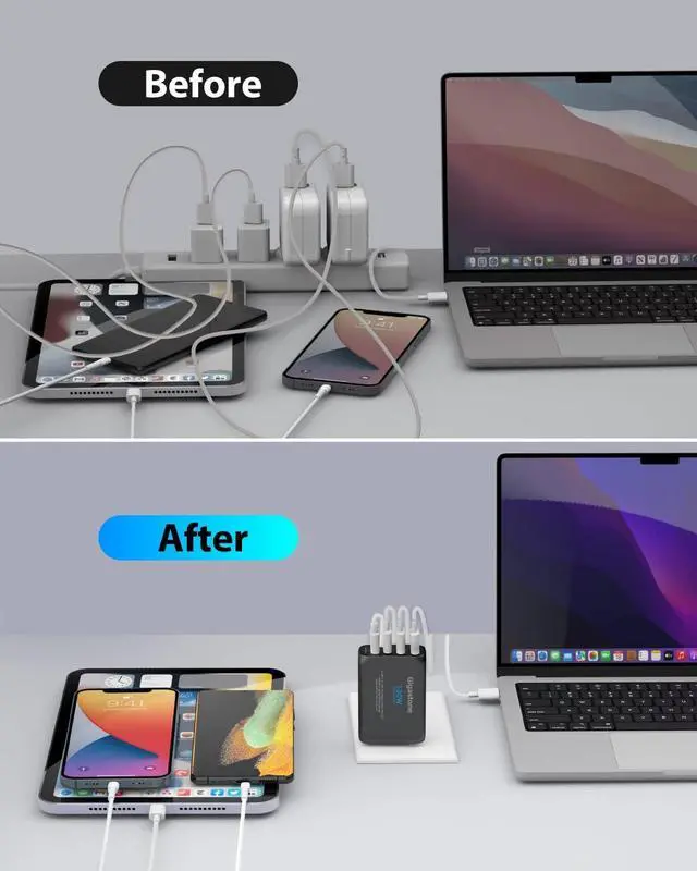 Alt view image 4 of 6 - Gigastone 130W USB C Charger + 100W USB C Cable GaN Power Pro PPS Multiple Port Intelligent Power Allocation Foldable Plug Travel GaN Charger iPhone 15/14 MacBook Dell XPS iPad Galaxy S23/S22