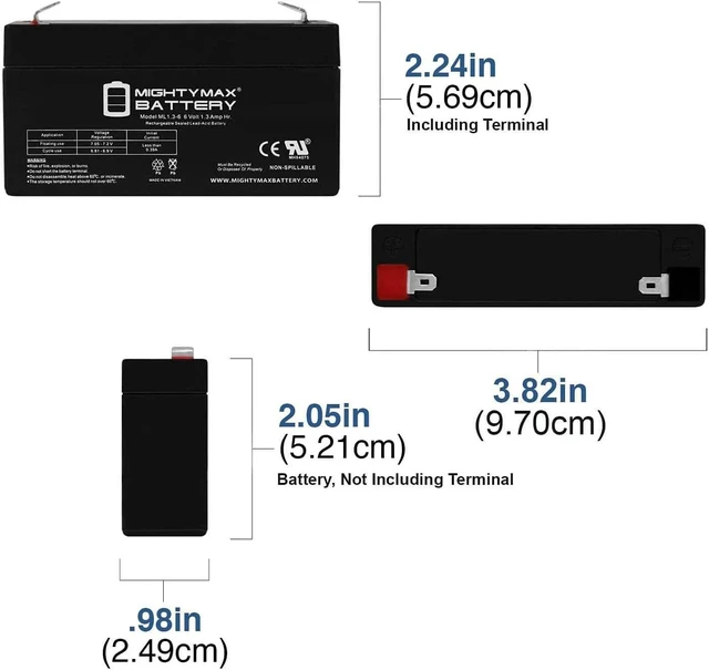 Alt view image 2 of 7 - Mighty Max Battery ML1.3-6 6V 1.3AH SLA Battery F1 Terminal - Pack of 6