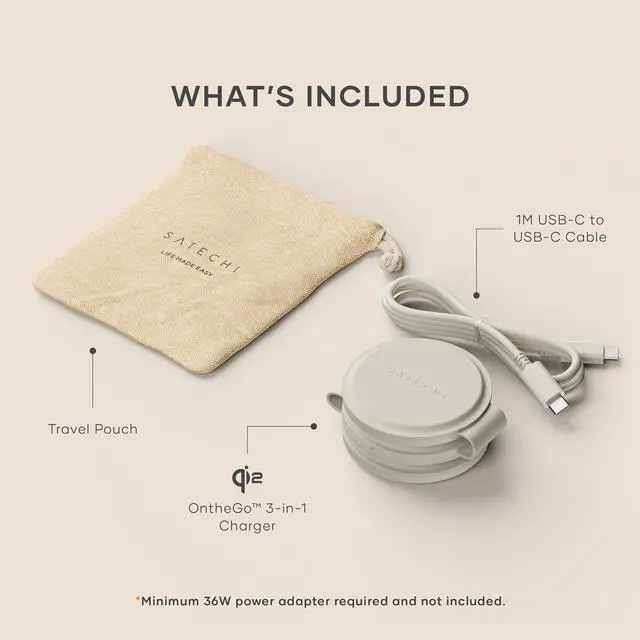 Alt view image 7 of 7 - Satechi OntheGo 3 in 1 Wireless Charger, Qi2 Portable Charger with 15W Fast Charging for iPhone, 5W for Apple Watch, and 5W for AirPods, Magnetic Travel Charging Station  Sand
