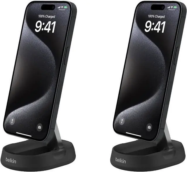 Main image of Belkin Convertible Magnetic Charging Stand 15W - MagSafe-Compatible Qi2-Certified Wireless Charging Station, iPhone Charger for Apple iPhone 16 Series, Airpods Pro, & More, No PSU - Black (2-Pack)
