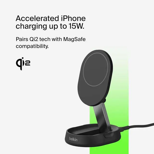 Alt view image 2 of 7 - Belkin Convertible Magnetic Charging Stand 15W - MagSafe-Compatible Qi2-Certified Wireless Charging Station, iPhone Charger for Apple iPhone 16 Series, Airpods Pro, & More, No PSU - Black (2-Pack)