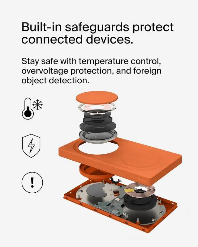 Alt view image 5 of 7 - Belkin MagSafe-Compatible 2-in-1 Wireless Charger 15W, Fast Charging Station for iPhone 16, 15, 14, 13 Series, AirPods, and More - Dual Device Charging Pad - Orange