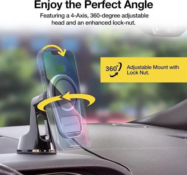 Alt view image 3 of 7 - Scosche MPQ5WD MagicMount Pro Charge5 15W MagSafe Wireless Charging Dashboard/Windshield Phone Mount for Car, Magnetic Phone Holder Compatible with iPhone 12/13/14/15/16/Pro/Pro Max, Galaxy, and More