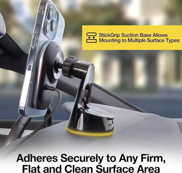 Alt view image 4 of 7 - Scosche MPQ5WD MagicMount Pro Charge5 15W MagSafe Wireless Charging Dashboard/Windshield Phone Mount for Car, Magnetic Phone Holder Compatible with iPhone 12/13/14/15/16/Pro/Pro Max, Galaxy, and More