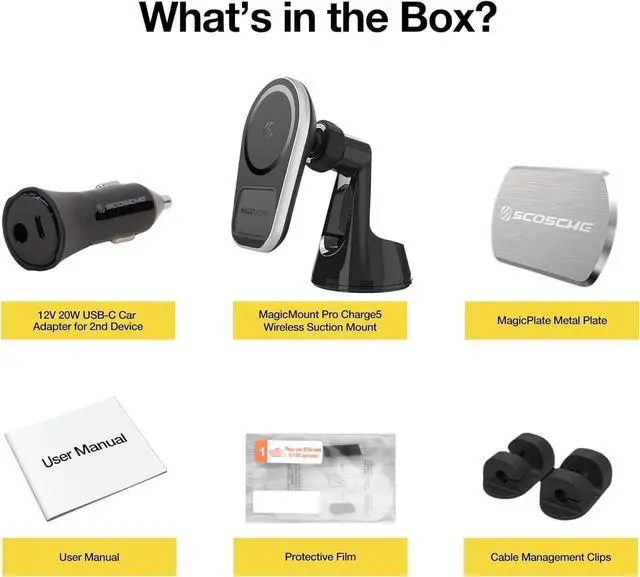 Alt view image 7 of 7 - Scosche MPQ5WD MagicMount Pro Charge5 15W MagSafe Wireless Charging Dashboard/Windshield Phone Mount for Car, Magnetic Phone Holder Compatible with iPhone 12/13/14/15/16/Pro/Pro Max, Galaxy, and More