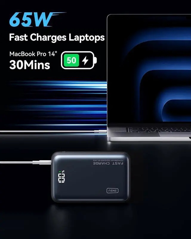 Alt view image 2 of 7 - INIU Power Bank, 20000mAh 65W USB C Laptop Portable Charger, PD QC Fast Charging 3-Output External Battery Pack for Laptop MacBook Dell XPS iPad Tablet Steam Deck iPhone 15 14 13 Pro Samsung S22, etc.