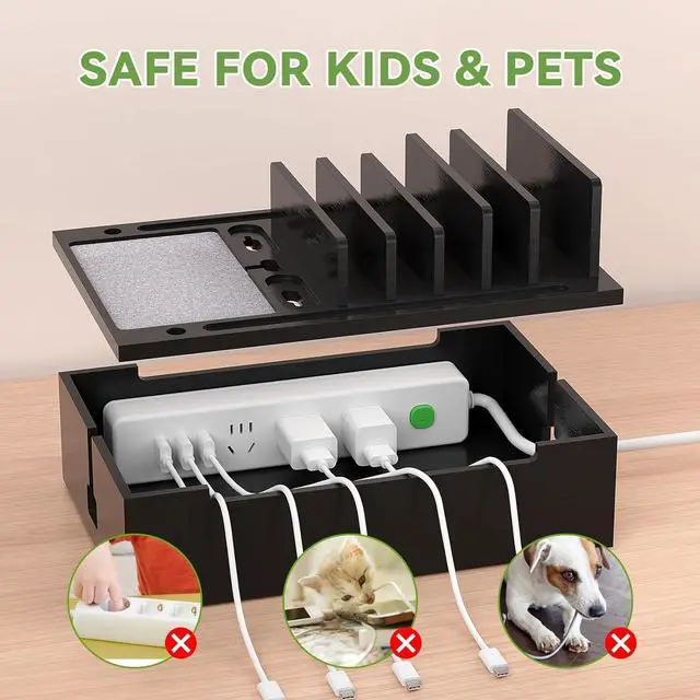 Alt view image 6 of 7 - Pezin & Hulin Bamboo Charging Station for Multiple Devices, Charger Dock with 10-Port USB Charger and 6 Cables, Desktop Devices Organizer for Cell Phone, Tablets and More (Black, Large)