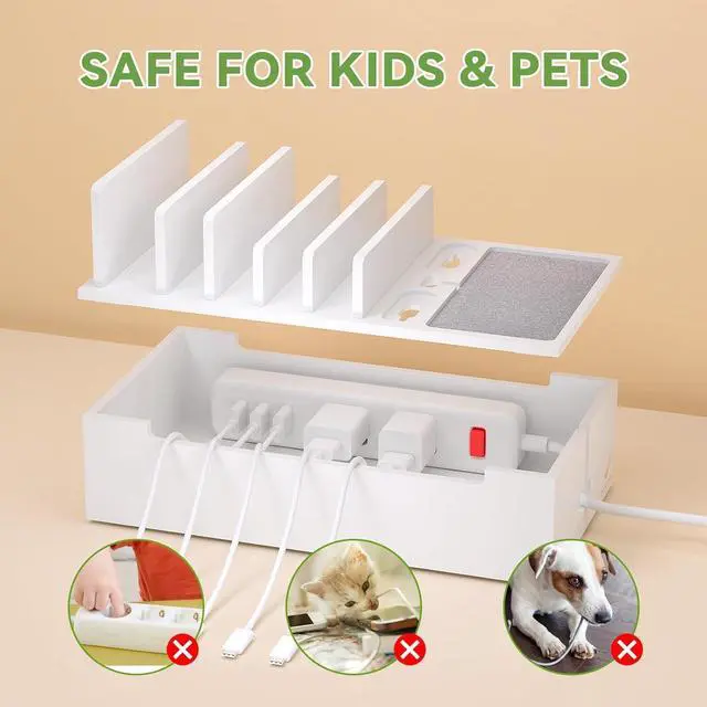 Alt view image 5 of 7 - Pezin & Hulin Bamboo Charging Station for Multiple Devices, Charger Dock Holder Stand for Cell Phone and Tablet, Electronic Devices Organizer, 6 USB Cables (No Chargerr White