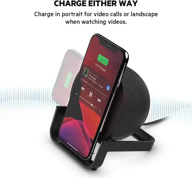 Alt view image 5 of 7 - Belkin Wireless Charging Speaker (Wireless Charging Stand + Bluetooth Speaker Charger) Charge While Listening to Music, Streaming Videos, Video Calls, Black, 10W Stand + Speaker