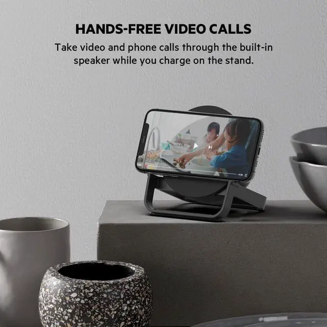 Alt view image 4 of 7 - Belkin Wireless Charging Speaker (Wireless Charging Stand + Bluetooth Speaker Charger) Charge While Listening to Music, Streaming Videos, Video Calls, Black, 10W Stand + Speaker