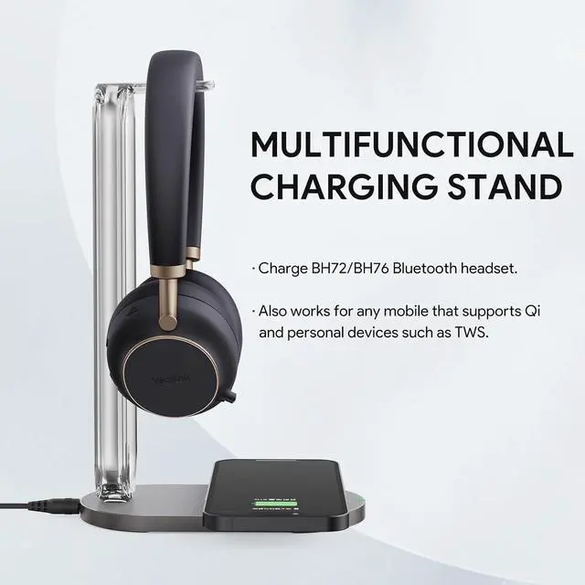 Alt view image 3 of 7 - Yealink BHC76 Wireless Charging Stand for BH76 / BH76 Plus / BH72 Yealink Bluetooth Headsets, Also Works for Mobile/TWS That Supports Qi (NOT Include Headset in Package)